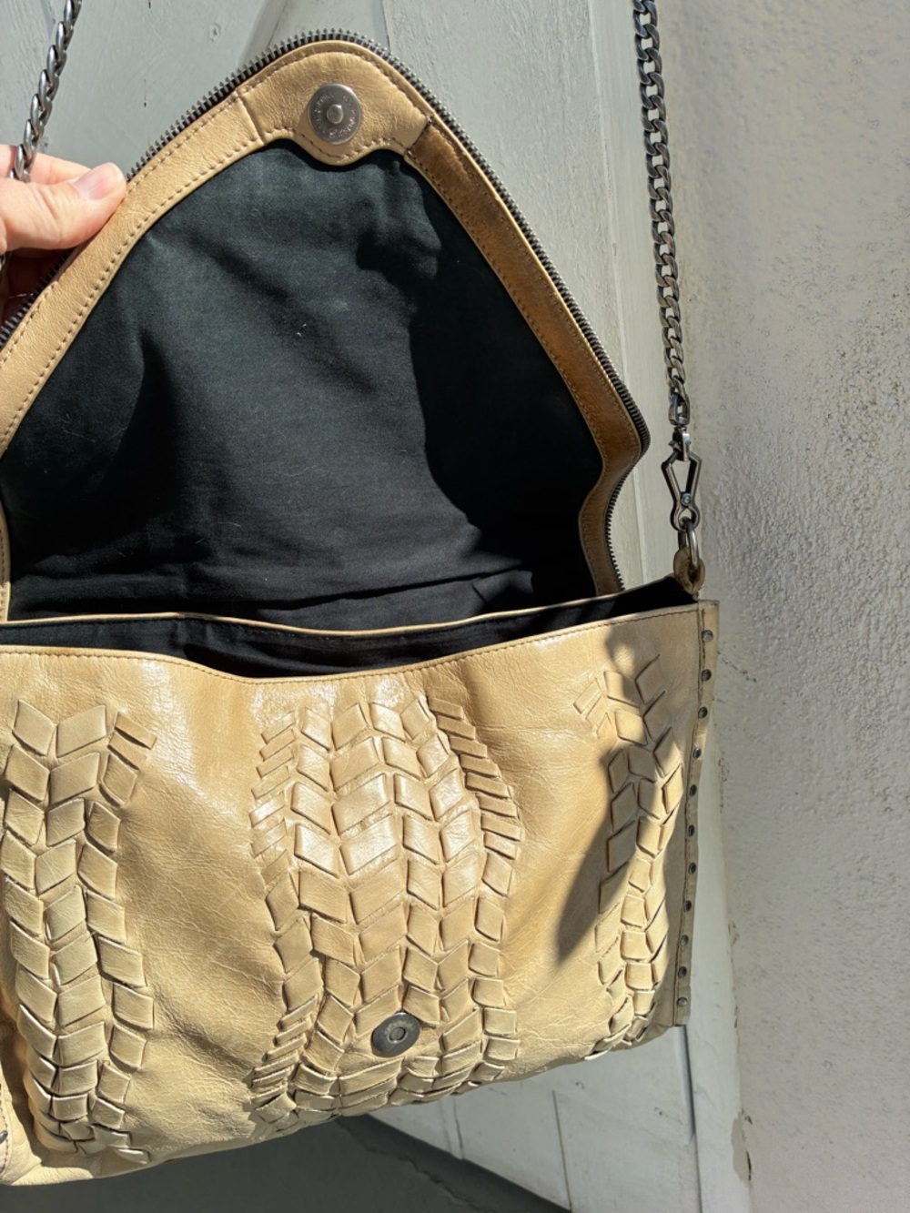Rebecca Minkoff Woven Leather silver Chain Shoulder Bag in Creamy Tan - Picture 4 of 15